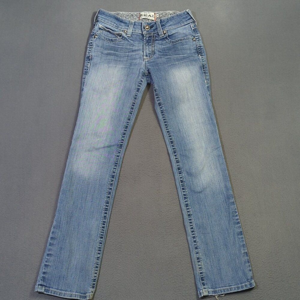 Ariat Jeans Women's 28R Blue R.E.A.L. Mid Rise Icon Stackable Straight Leg Denim